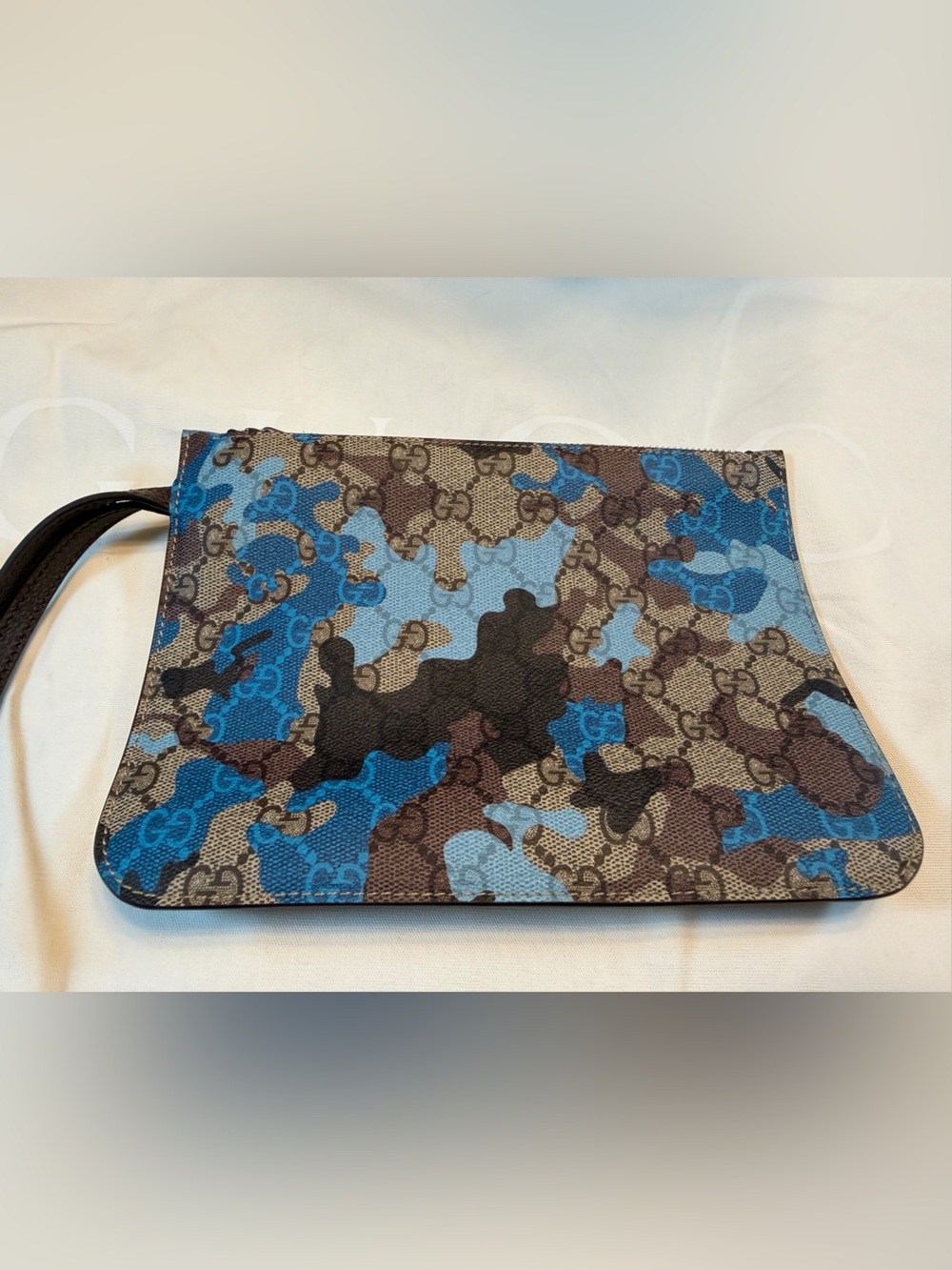 New Authentic Gucci GG Supreme Logo Tote Bag and Pouch Blue Brown Large - Picture 14 of 16